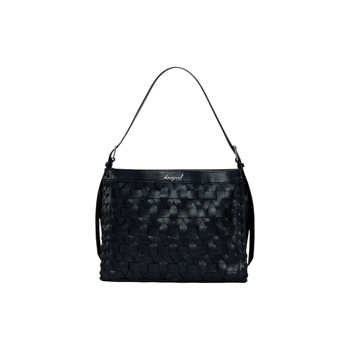 Desigual Women Stylish Black Woven Shoulder Bag With Zip Inner Pocket by Desigual