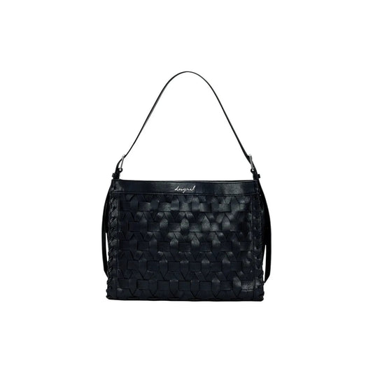 Desigual Women Stylish Black Woven Shoulder Bag With Zip Inner Pocket by Desigual