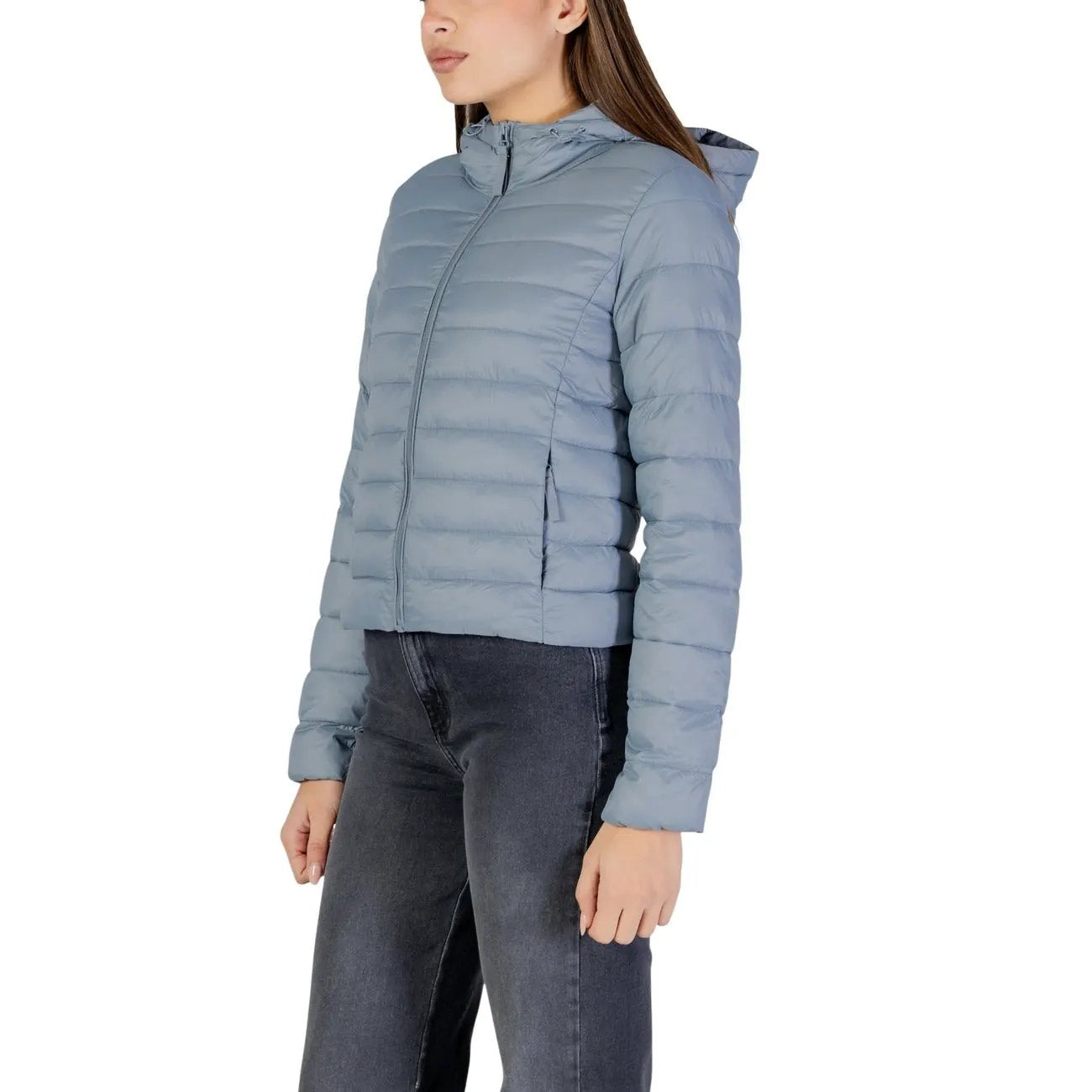 Only Women Quilted Hooded Jacket Light Blue Stylish Warm Zip Front by Only