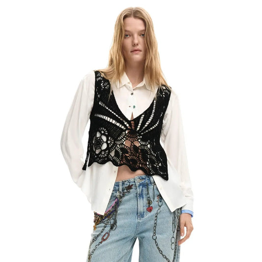 Desigual Women White Cotton Shirt Classic Collar Essential Button Down Blouse by Desigual