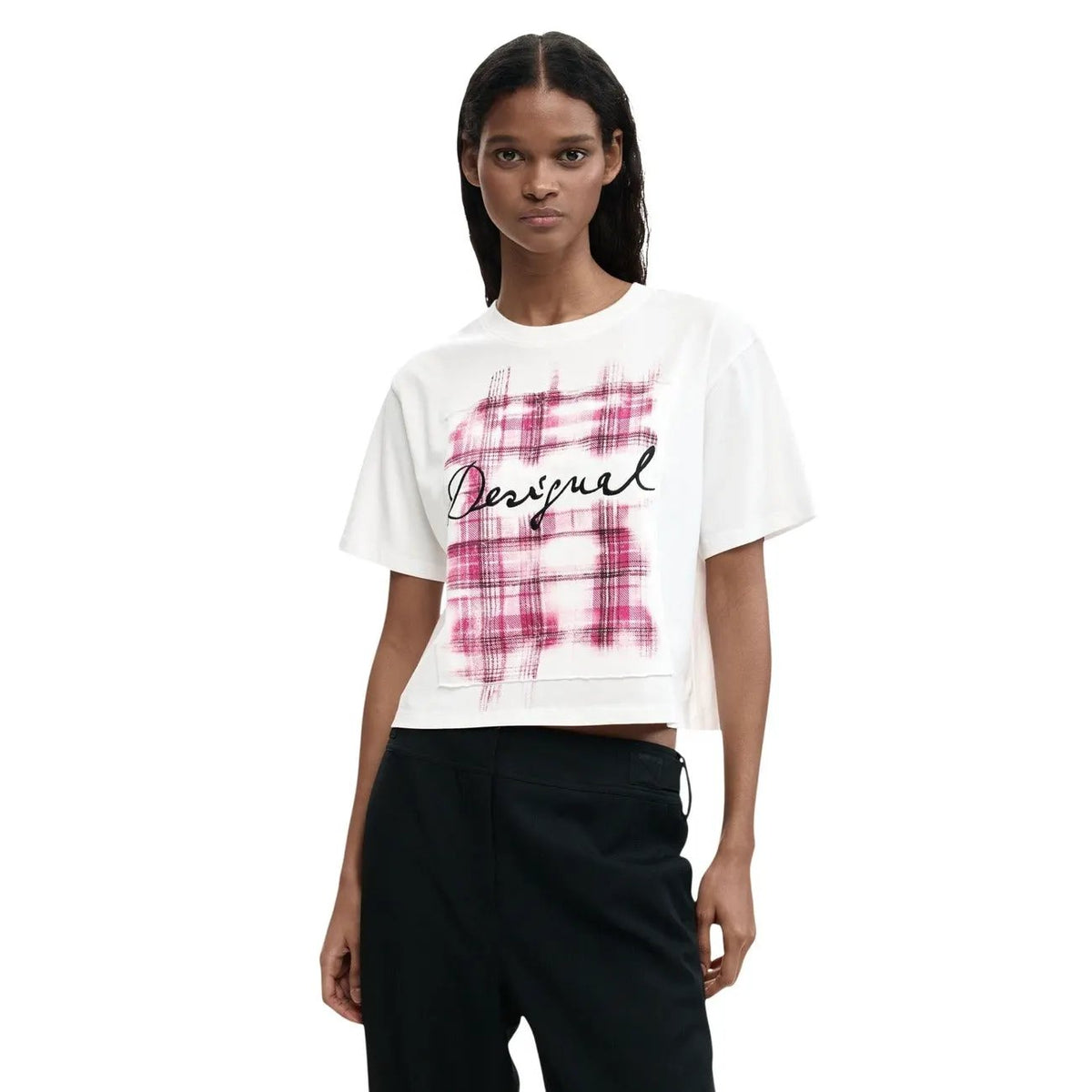 Desigual Women White 100% Cotton Graphic Print Short Sleeve T-Shirt by Desigual
