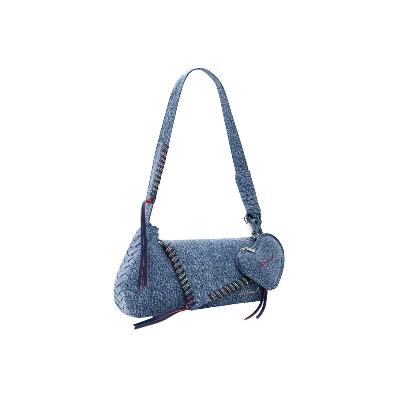 Desigual Women Premium Light Blue Cotton Shoulder Bag With Zip Charm by Desigual