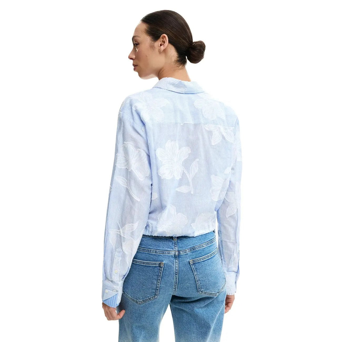 Desigual Women Elegant Light Blue Floral Cotton Long Sleeve Shirt by Desigual