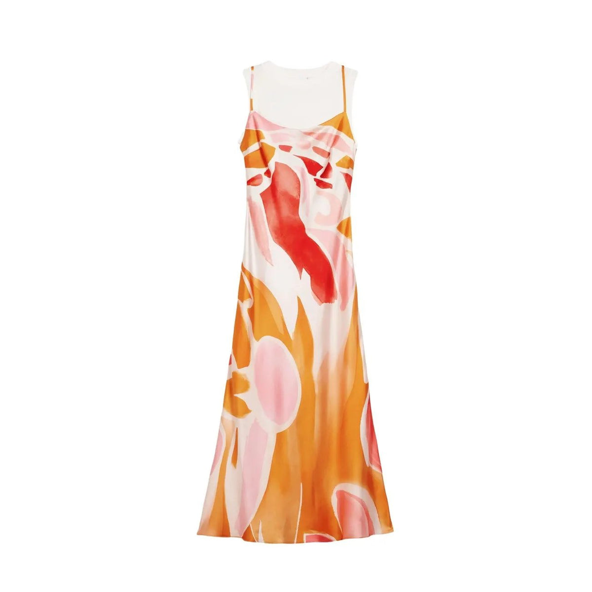 Desigual Women Orange Abstract Print Sleeveless Round Neck Dress by Desigual