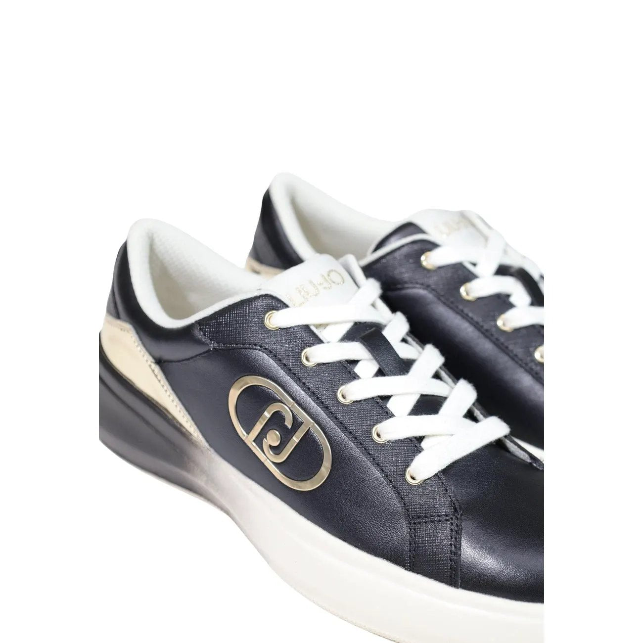 Liu Jo Women Black Leather Sneakers Featuring Premium Gold Logo Detail by Liu Jo