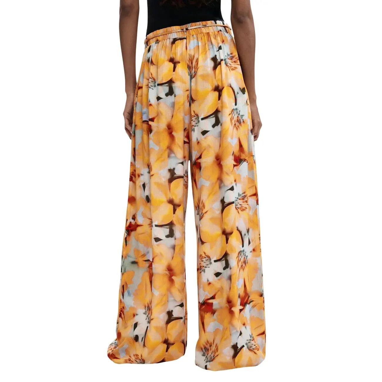 Desigual Women Vibrant Orange Floral Viscose Wide Leg Summer Trousers by Desigual