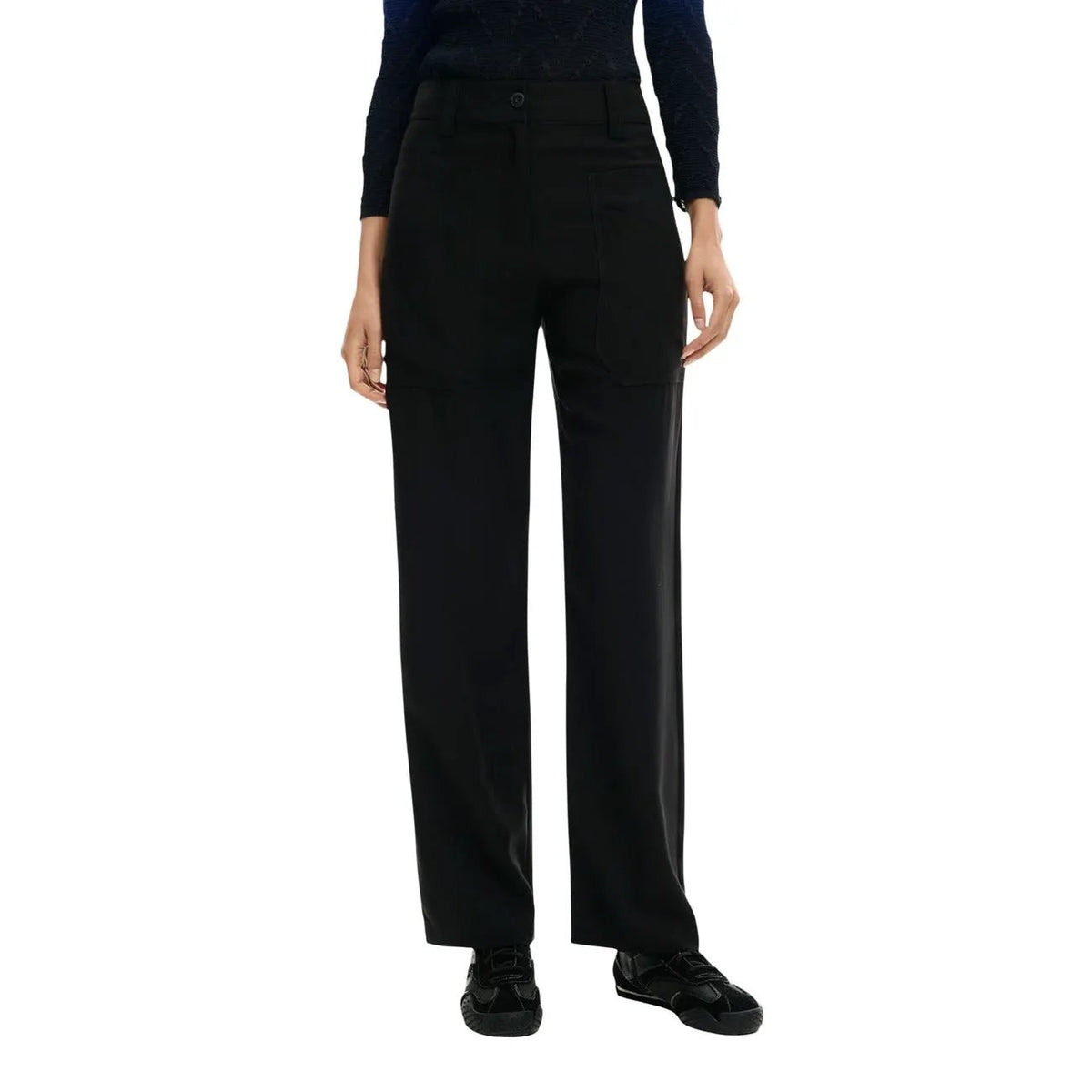 Desigual Women Black Trousers Elegant Viscose Blend Comfort Fit Pockets by Desigual