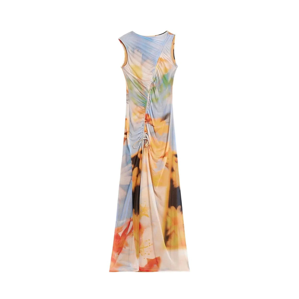 Desigual Women Vibrant Orange Floral Sleeveless Ruched Stretchy Dress by Desigual