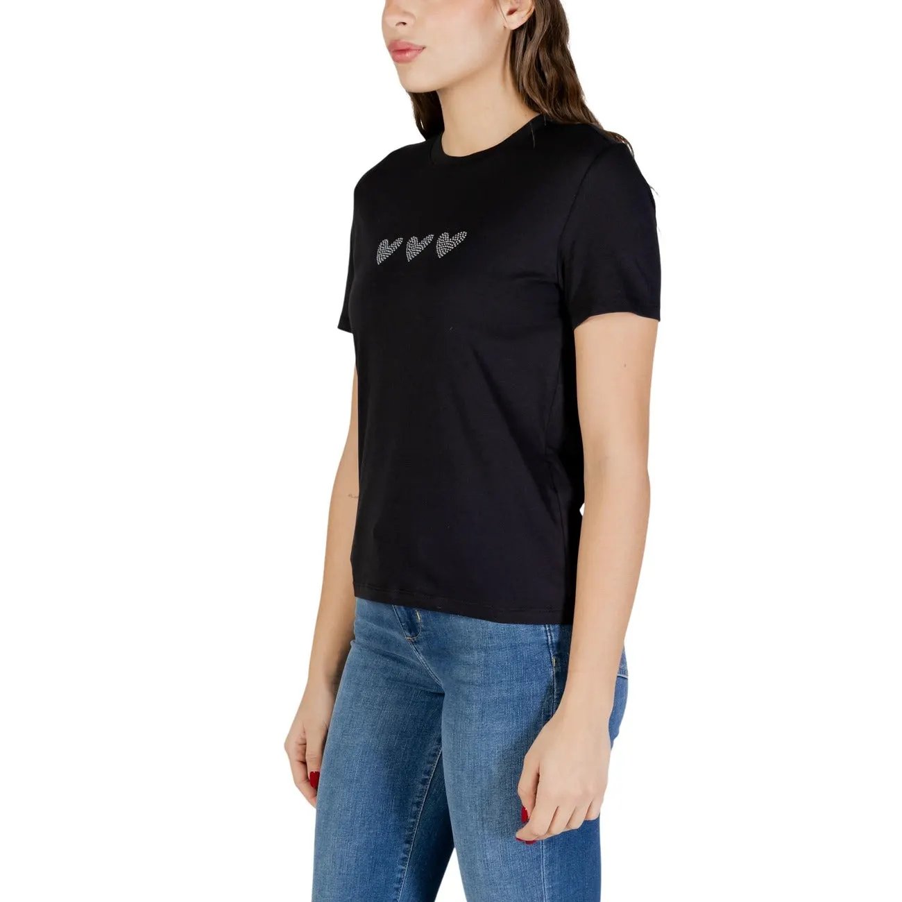 Stylish Only Women Black 100% Organic Cotton Heart Detail Short Sleeve T-Shirt by Only