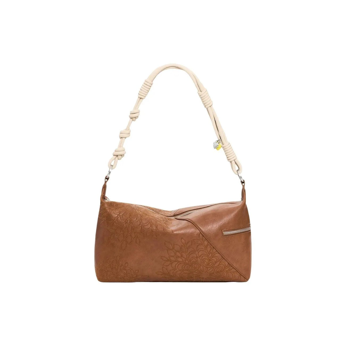 Desigual Women Camel Embossed Shoulder Bag With Knot Handle Zip Pockets by Desigual