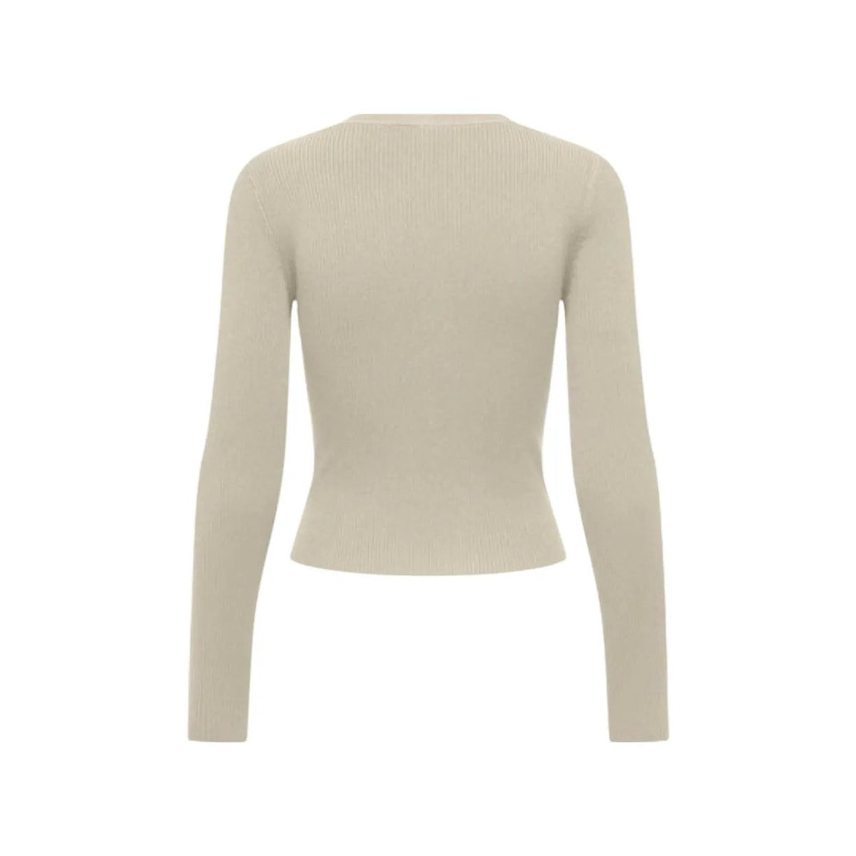 Only Women Beige V Neck Long Sleeve Button Front Ribbed Cardigan Top by Only