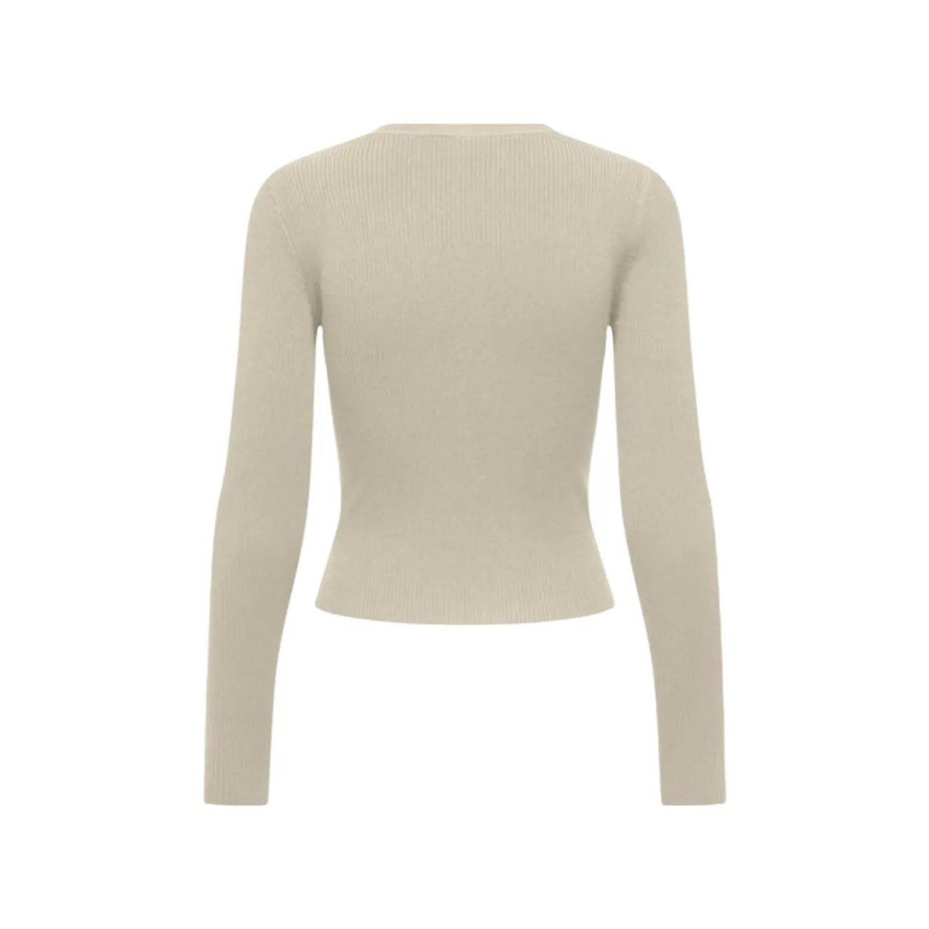 Only Women Beige V Neck Long Sleeve Button Front Ribbed Cardigan Top by Only