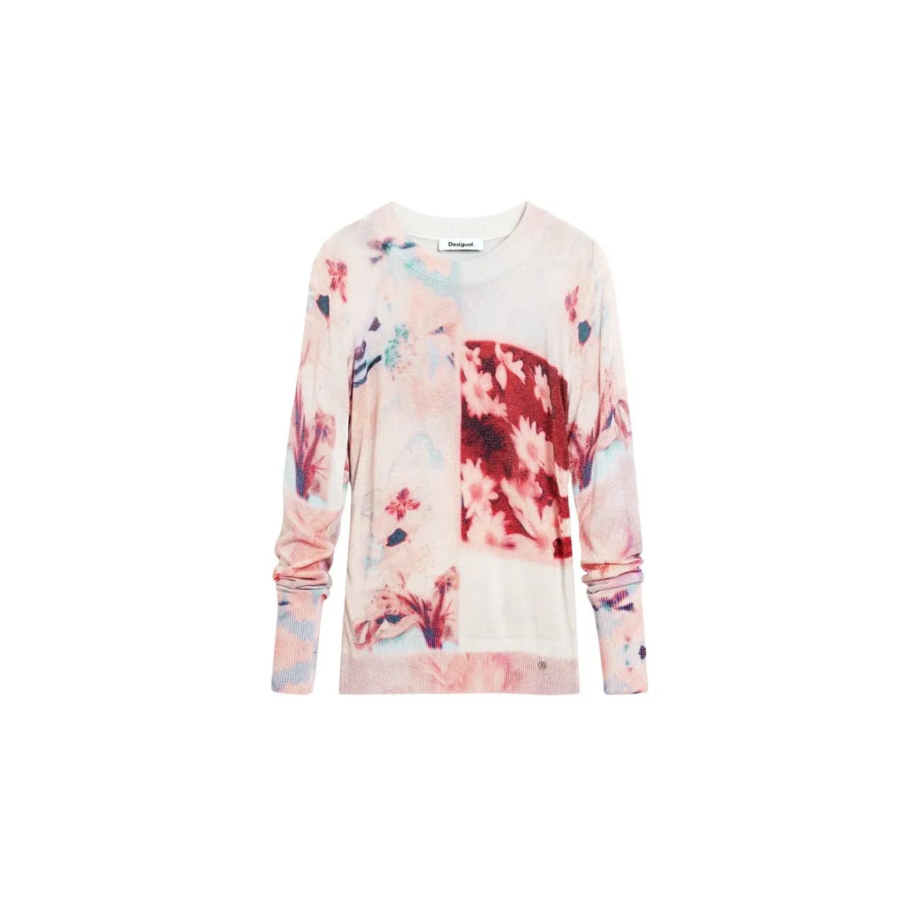 Desigual Women Stunning Pink Floral Long Sleeve Metallic Knitwear Top by Desigual