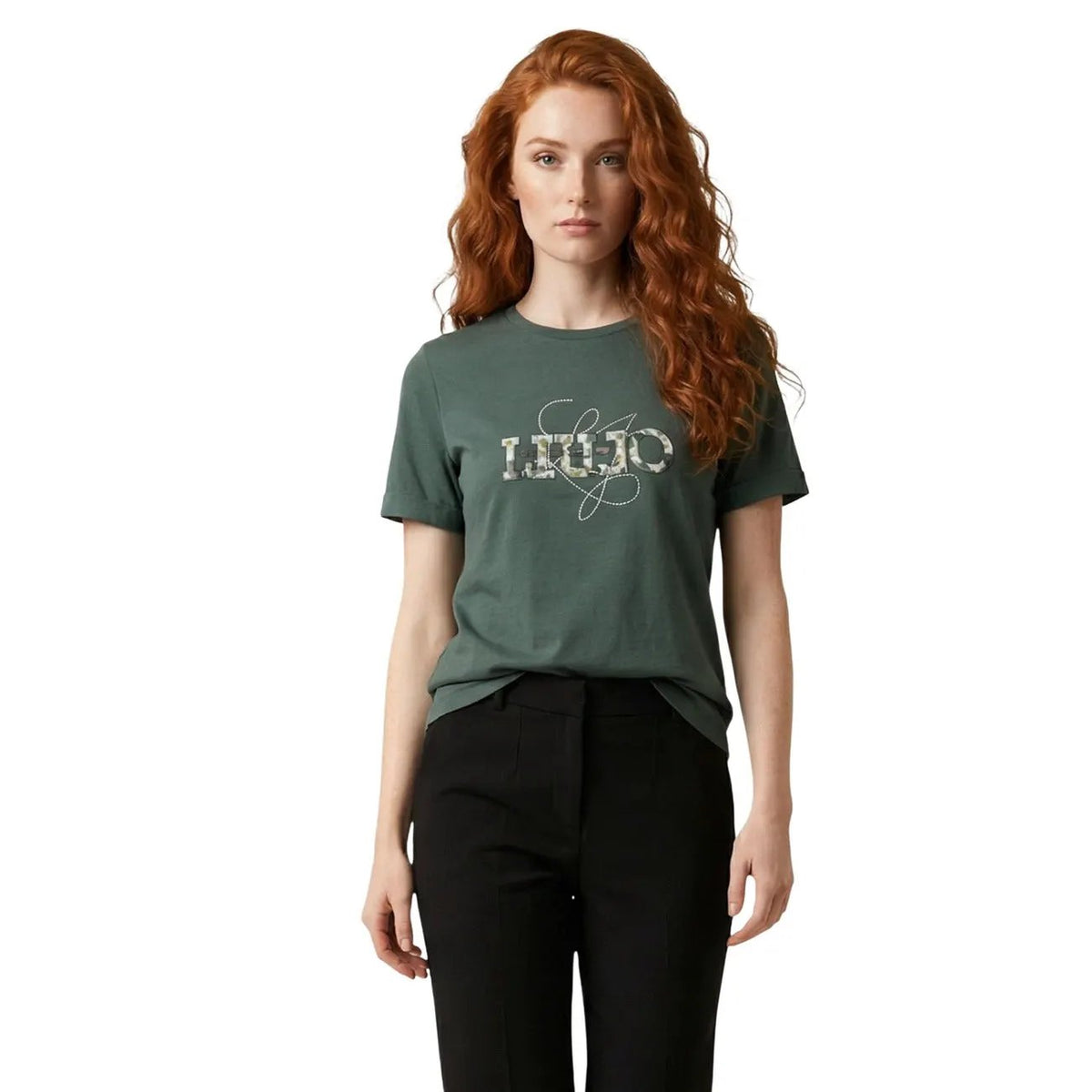 Liu Jo Women Green Cotton Blend Premium Logo Printed Short Sleeve T Shirts by Liu Jo