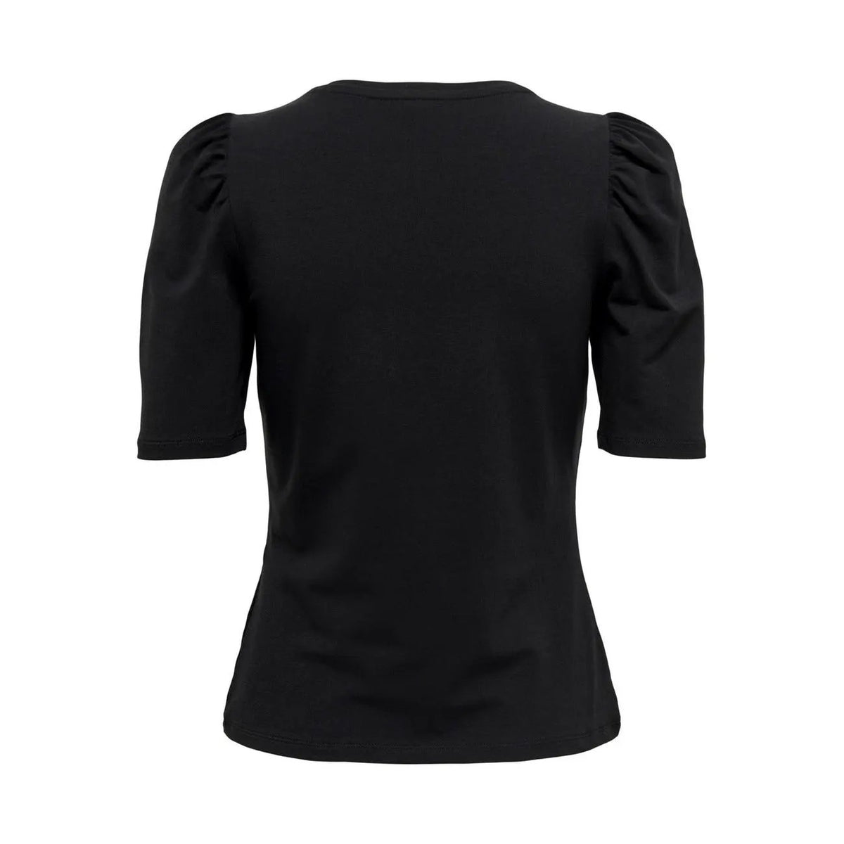 Stylish Only Women Black Puff Sleeve Comfy Cotton Blend Round Neck T Shirt by Only