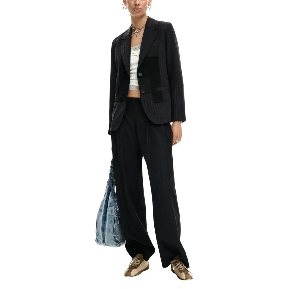 Desigual Women Black Trendy Wide Leg Trousers Zip Fastening Pockets by Desigual