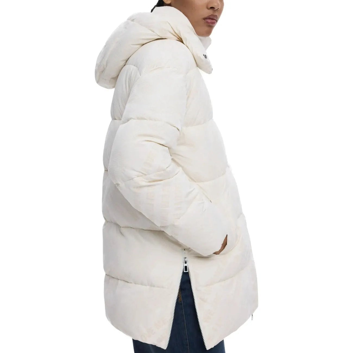 Desigual Women White Hooded Stylish Puffer Jacket Warm Winter Cozy Style by Desigual
