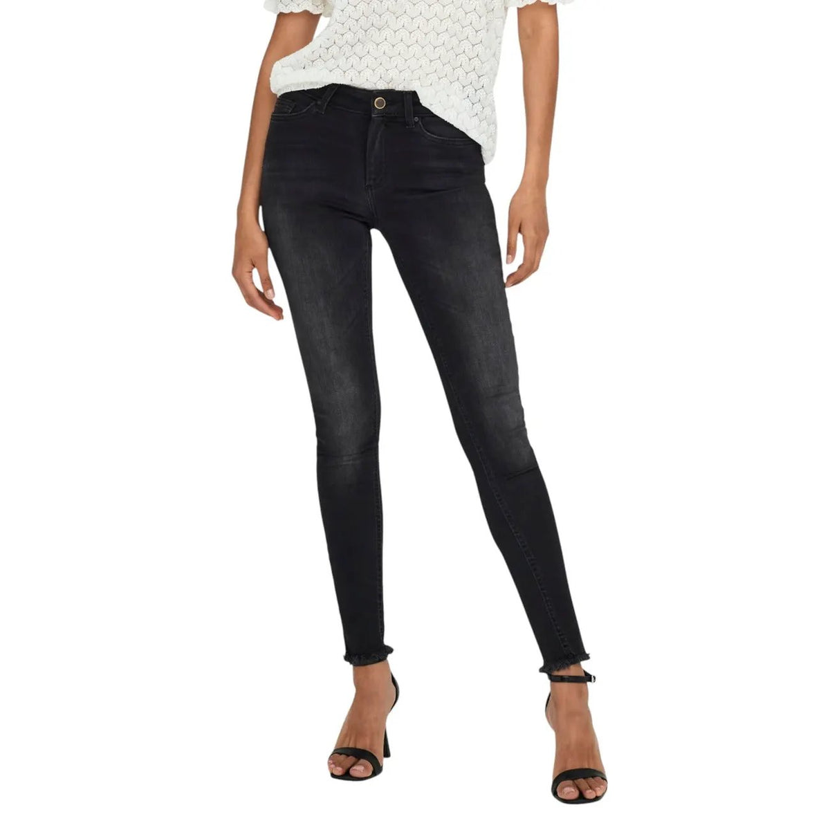 Only Women Black High Rise Denim Jeans With Premium Stretch Comfort by Only