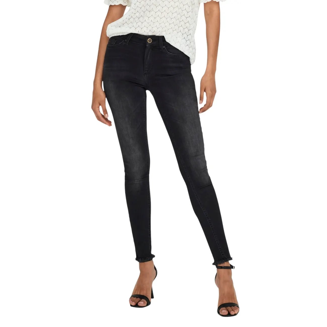 Only Women Black High Rise Denim Jeans With Premium Stretch Comfort by Only