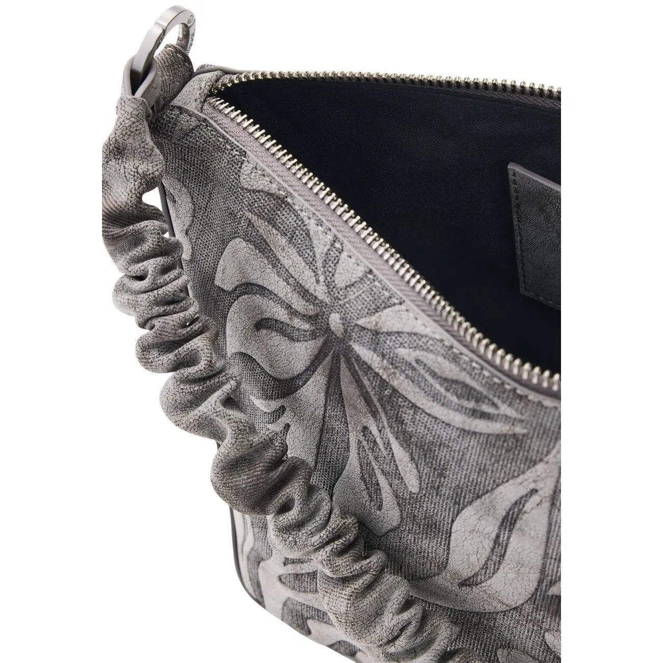 Desigual Women Grey Floral Ruffle Handle Shoulder Handbag Purse by Desigual