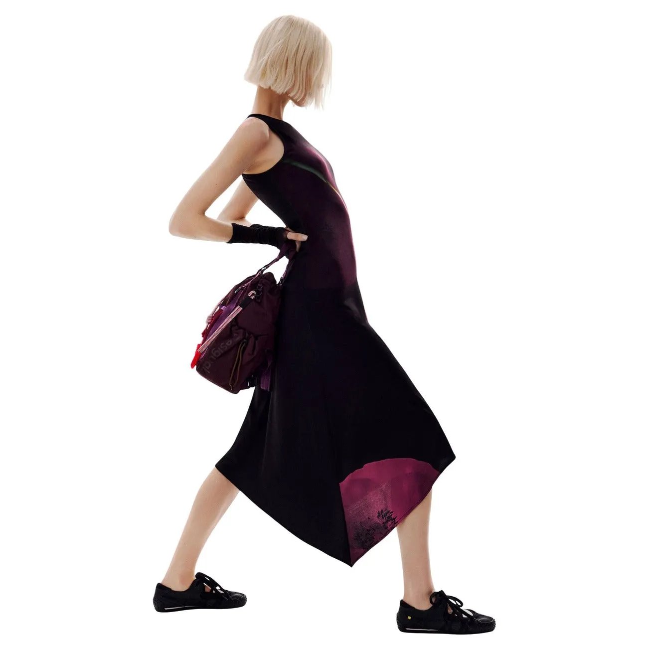 Desigual Women Black Floral Sleeveless Dress Elegant Stretch Fit Style by Desigual