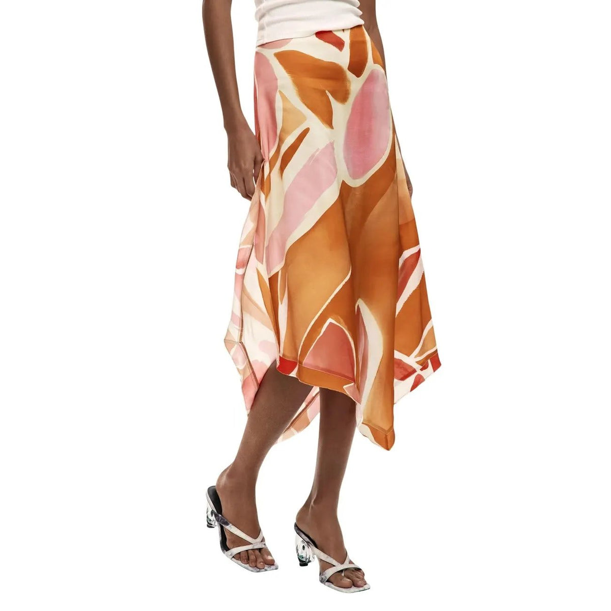 Desigual Women Beautiful Colorful Viscose Skirt Orange Abstract Design by Desigual