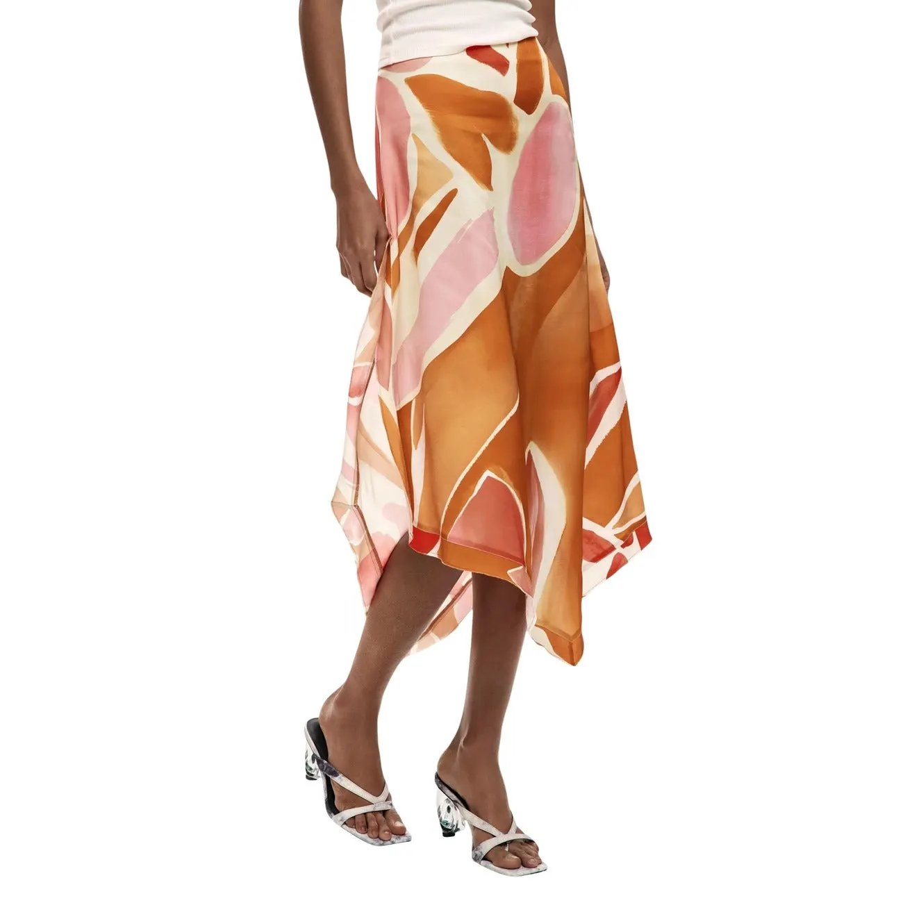 Desigual Women Beautiful Colorful Viscose Skirt Orange Abstract Design by Desigual