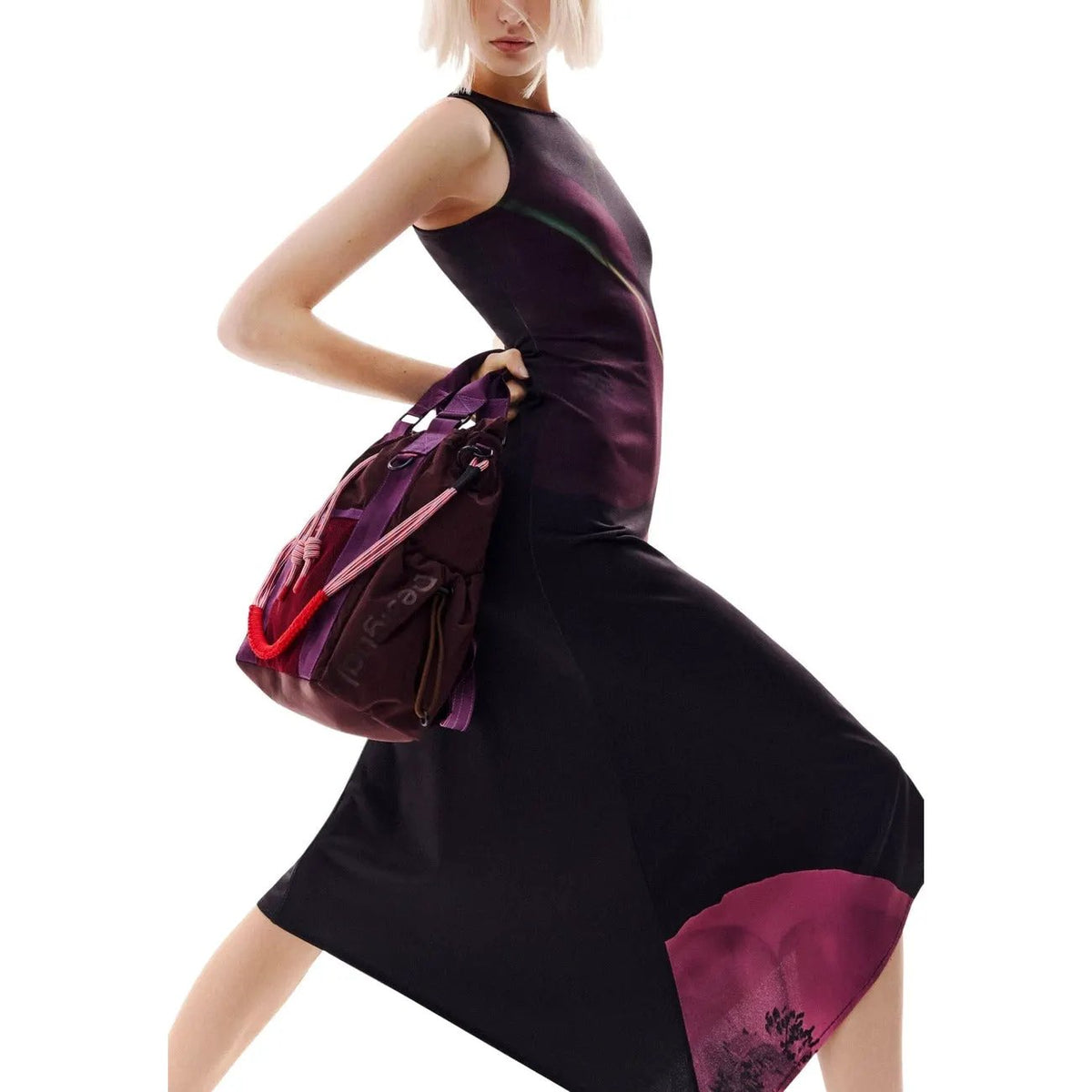 Desigual Women Black Floral Sleeveless Dress Elegant Stretch Fit Style by Desigual