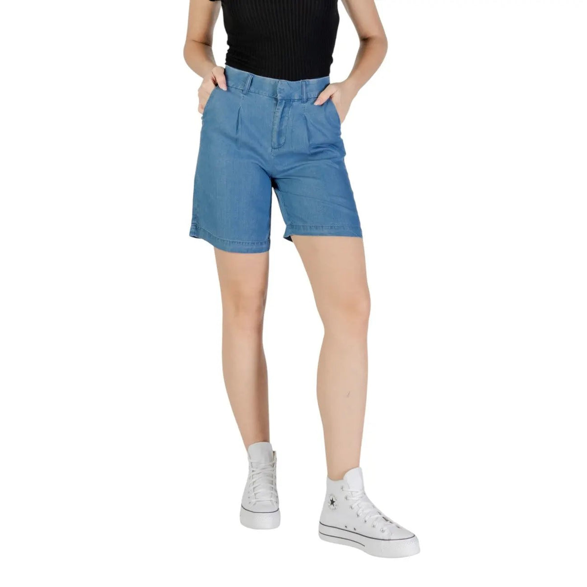 Only Women Blue Lyocell Summer Shorts Zip Button Front Back Pockets by Only