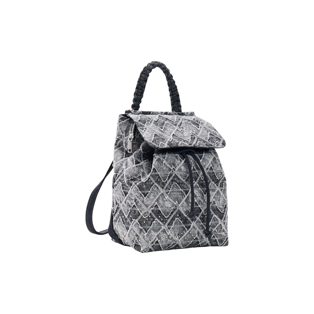 Desigual Women Grey Embellished Denim Mini Rucksack Bag For Stylish Travel by Desigual