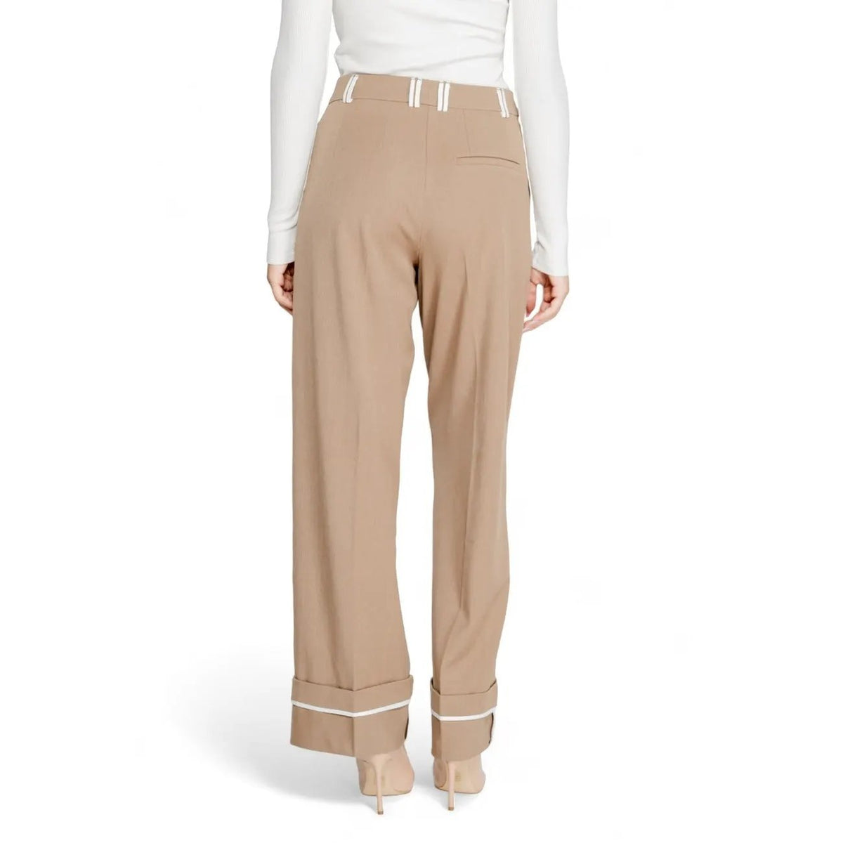 Only Women Brown Wide Leg Trousers Elegant Stretch Comfort Fabric by Only