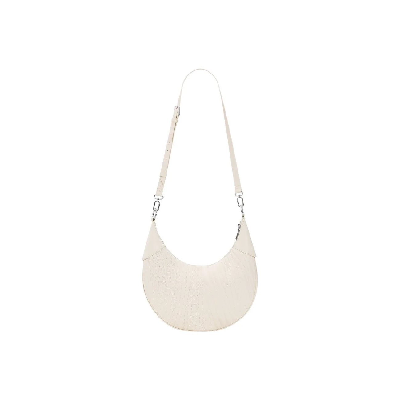Desigual Women Beige Braided Crescent Handbag With Zip Inside Pocket by Desigual
