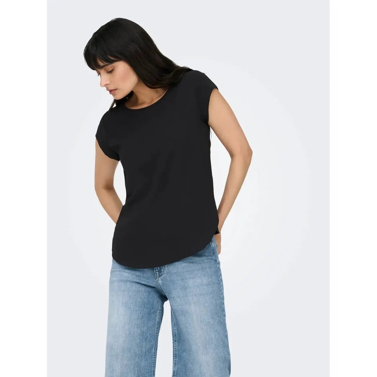 Only Women Black Blouse Trendsetting Short Sleeve Stretch Design Top by Only
