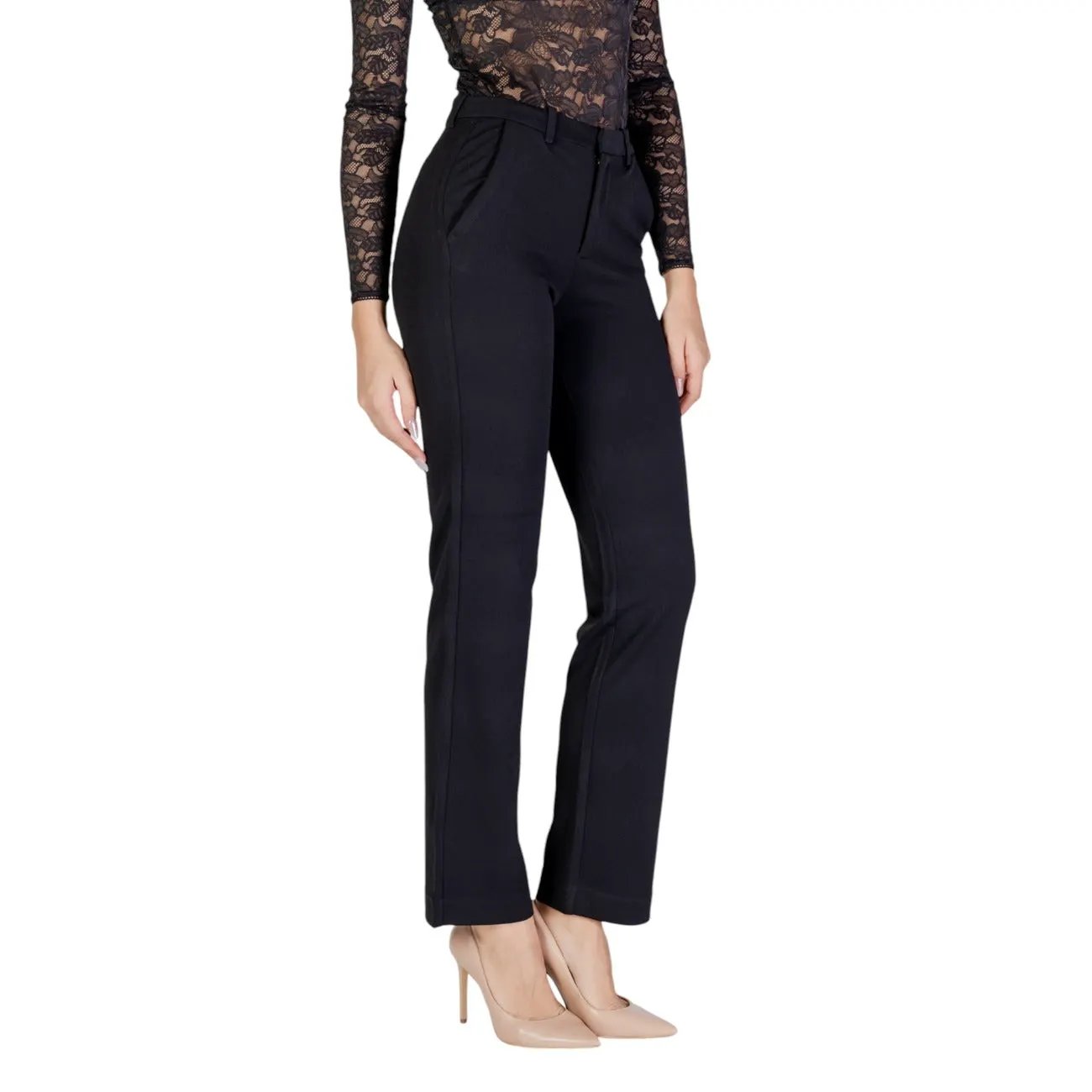 Only Women Black Stretch Trousers Elegant Plain Straight Fit Pants For Her by Only