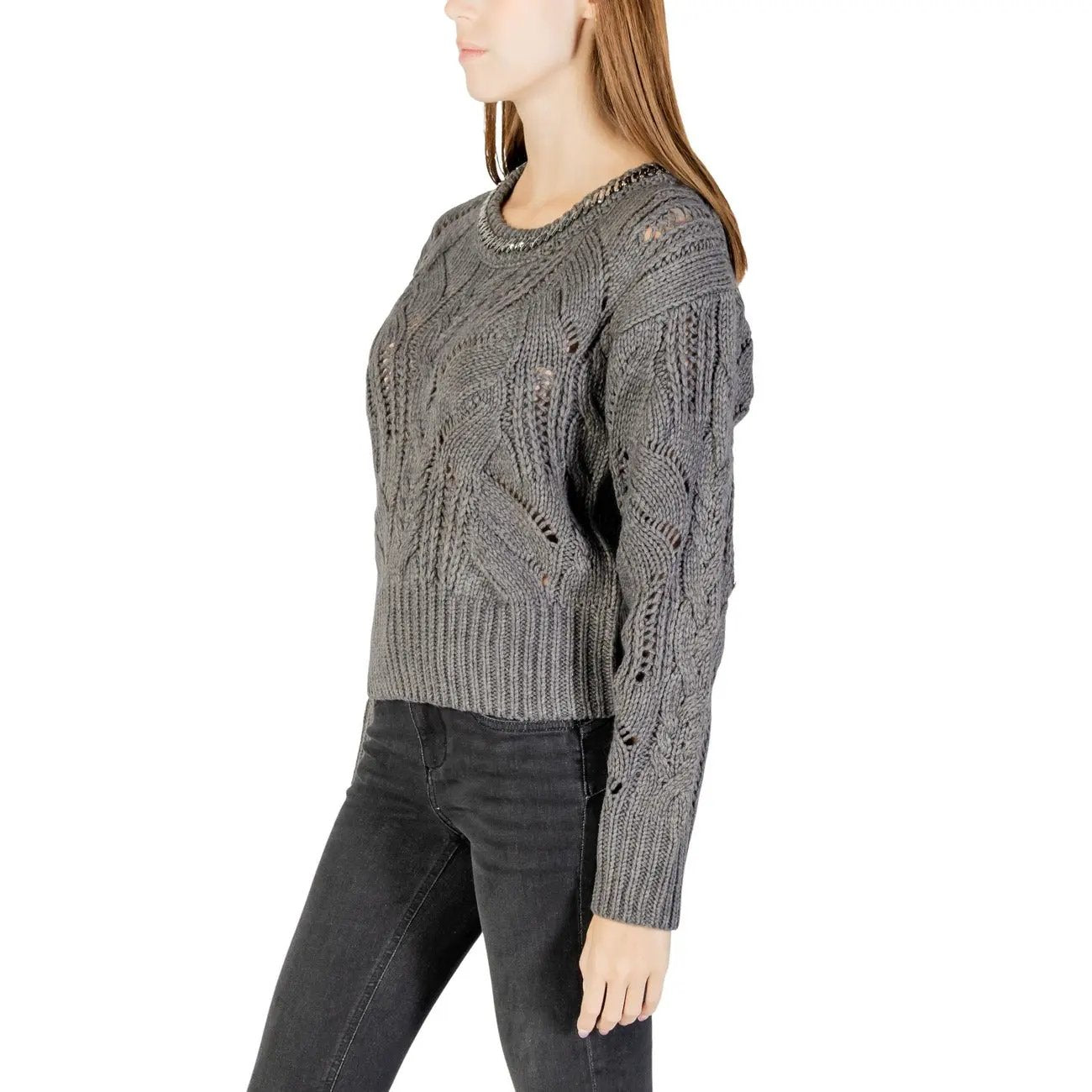 Liu Jo Women Grey Acrylic Wool Blend Cable Knit Long Sleeve Sweater by Liu Jo