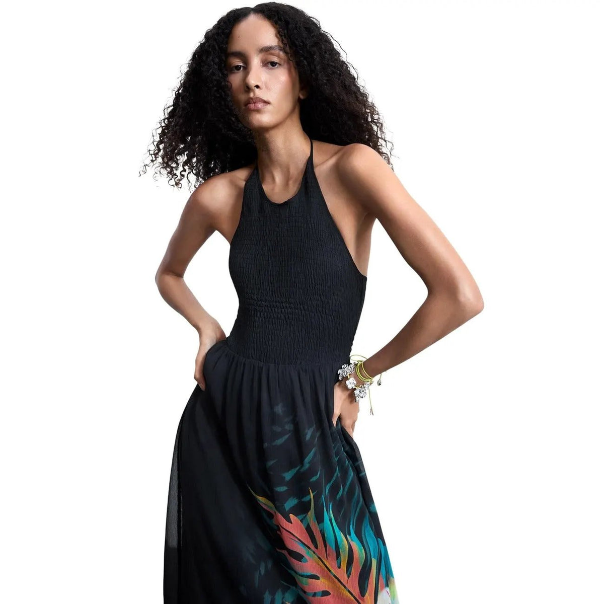 Desigual Women Black Floral Viscose Summer Dress Elegant Breezy Style by Desigual