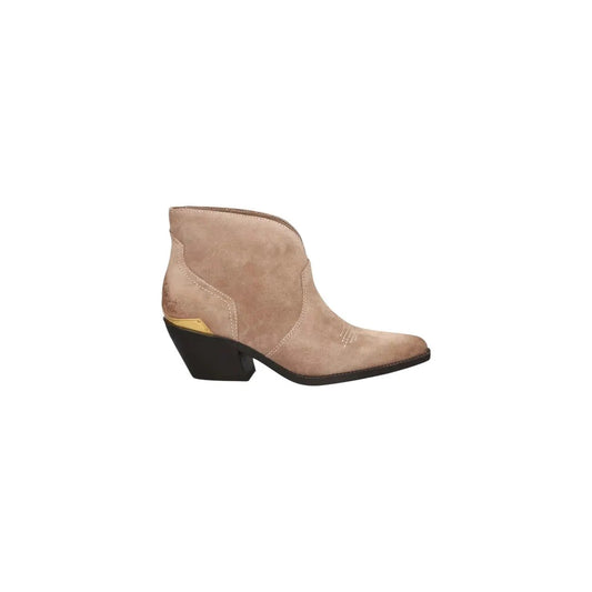 Liu Jo Women Premium Leather Western Ankle Boots Beige Block Heel Style by Liu Jo