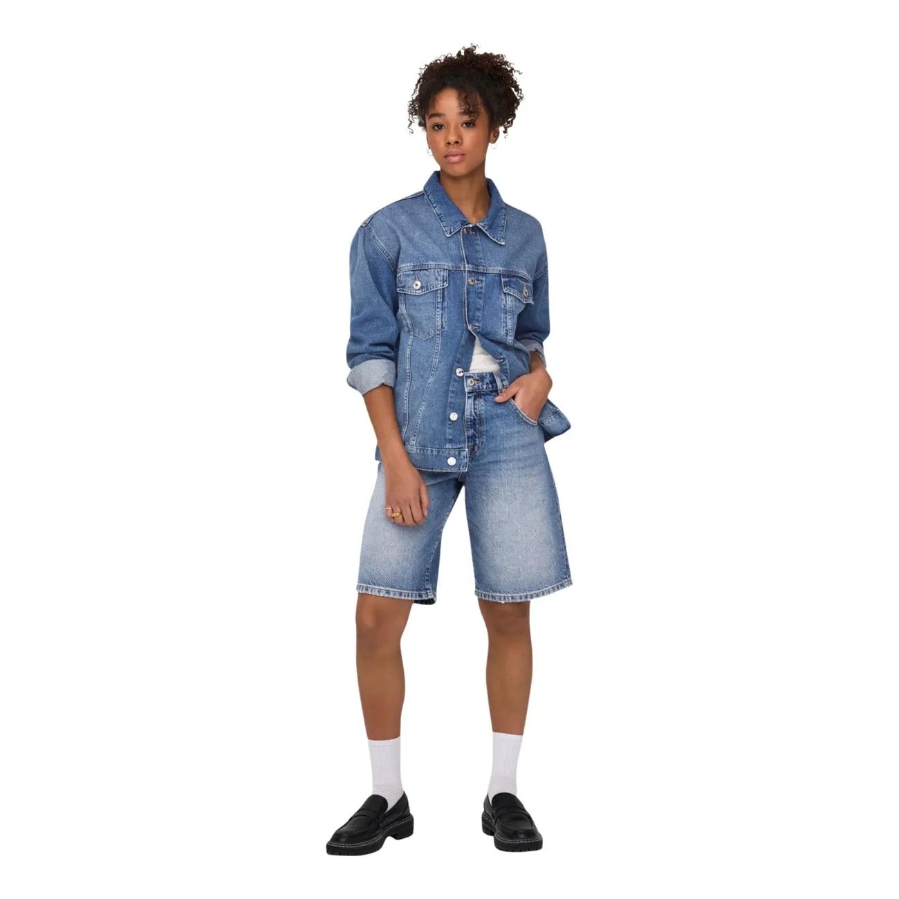 Only Premium Women Blue Cotton Shorts For Worn Out Summer Comfort by Only