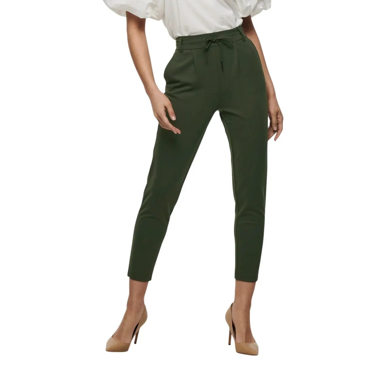 Only Women Green Lace Up Trousers Soft Viscose Casual Fall Pants by Only