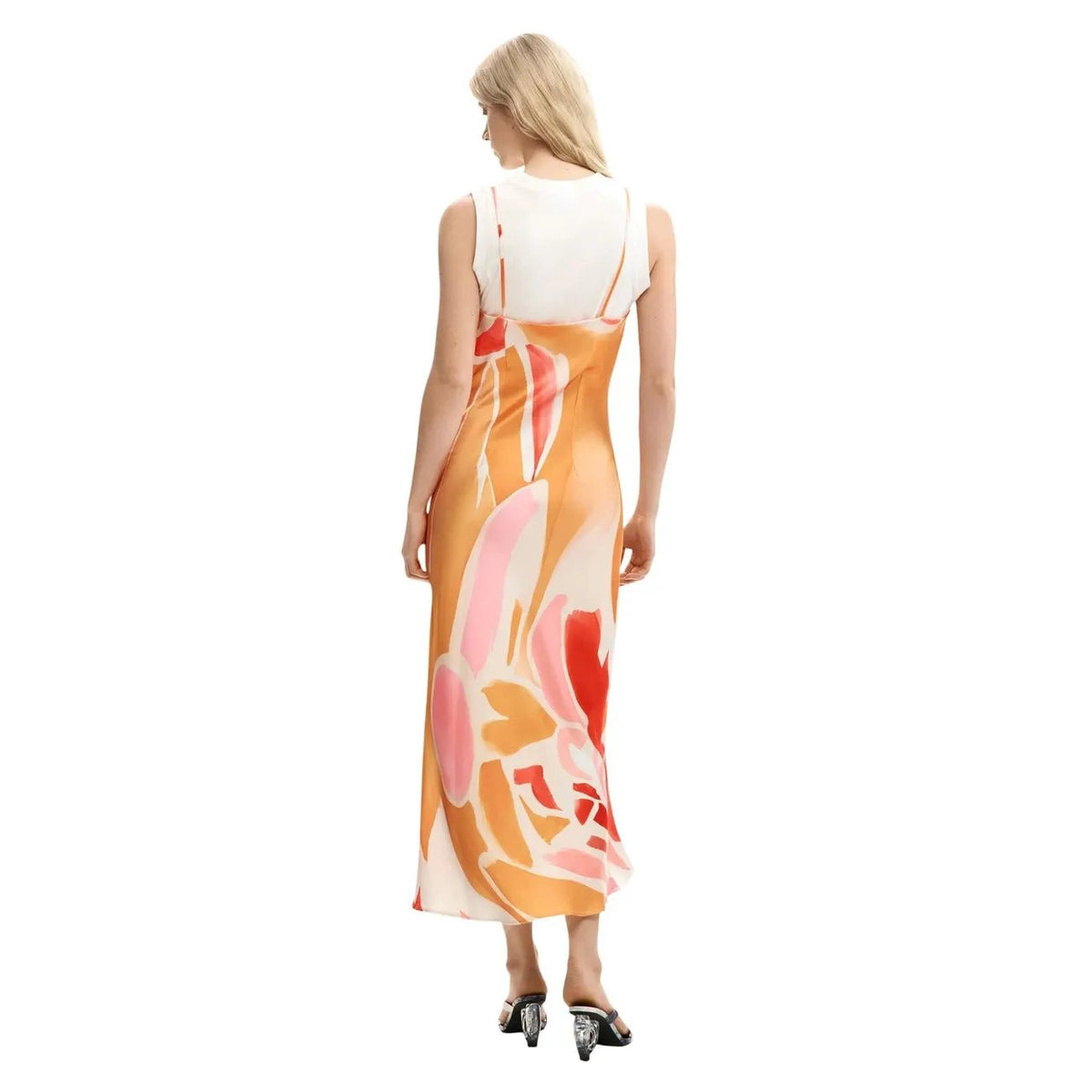 Desigual Women Orange Abstract Print Sleeveless Round Neck Dress by Desigual