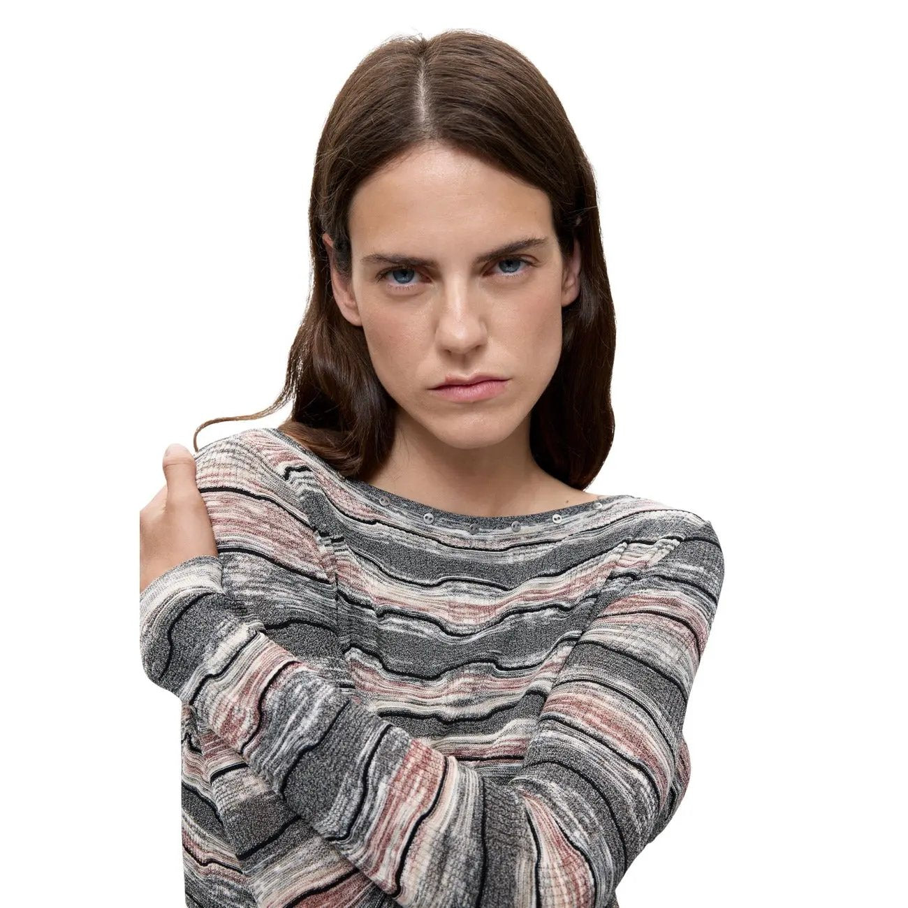 Desigual Women Striped Cotton Blend Knit Sweater Long Sleeve Boat Neck Top by Desigual