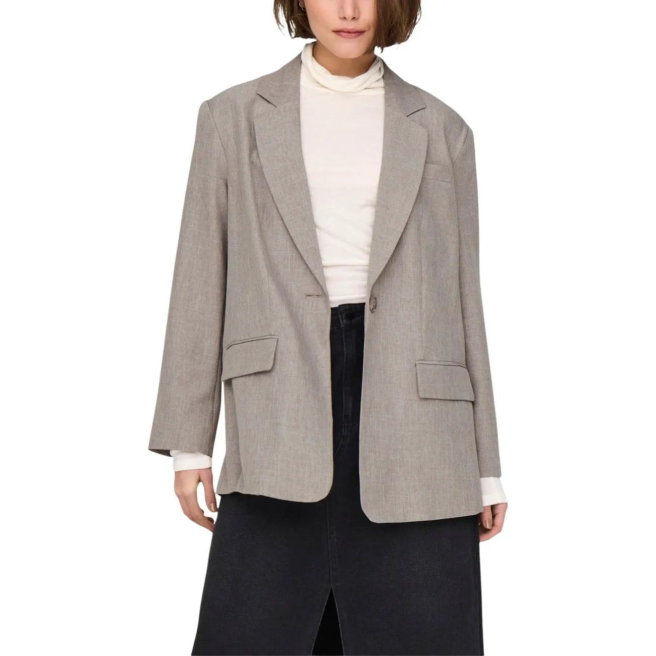 Only Women Grey Blazer Elegant Lapel Collar Professional Office Wear by Only
