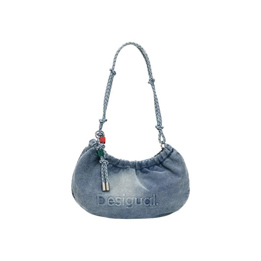 Desigual Women Light Blue Denim Handbag With Zip Braided Strap by Desigual