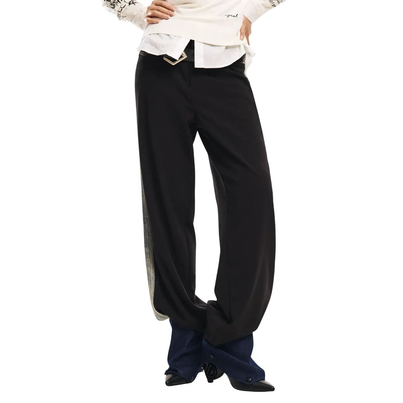 Desigual Women Stylish Black Trousers Comfortable Stretch Wide Leg Zip Pockets by Desigual
