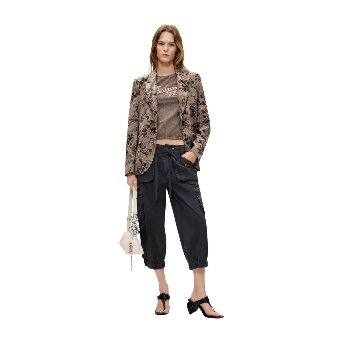 Desigual Women Beige Floral Lapel Blazer Elegant Long Sleeve Jacket by Desigual