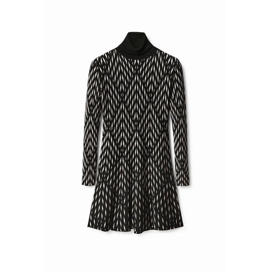 Desigual Women Black Geometric Pattern Turtleneck Long Sleeve Viscose Dress by Desigual