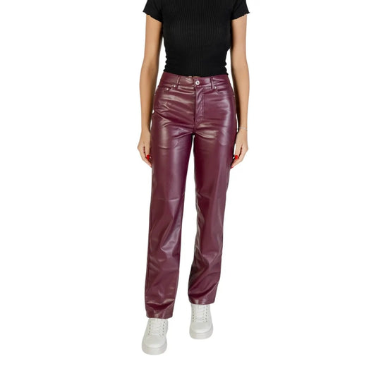 Only Women Purple Leather Look Trousers High Waist Zip Button Front Pockets by Only