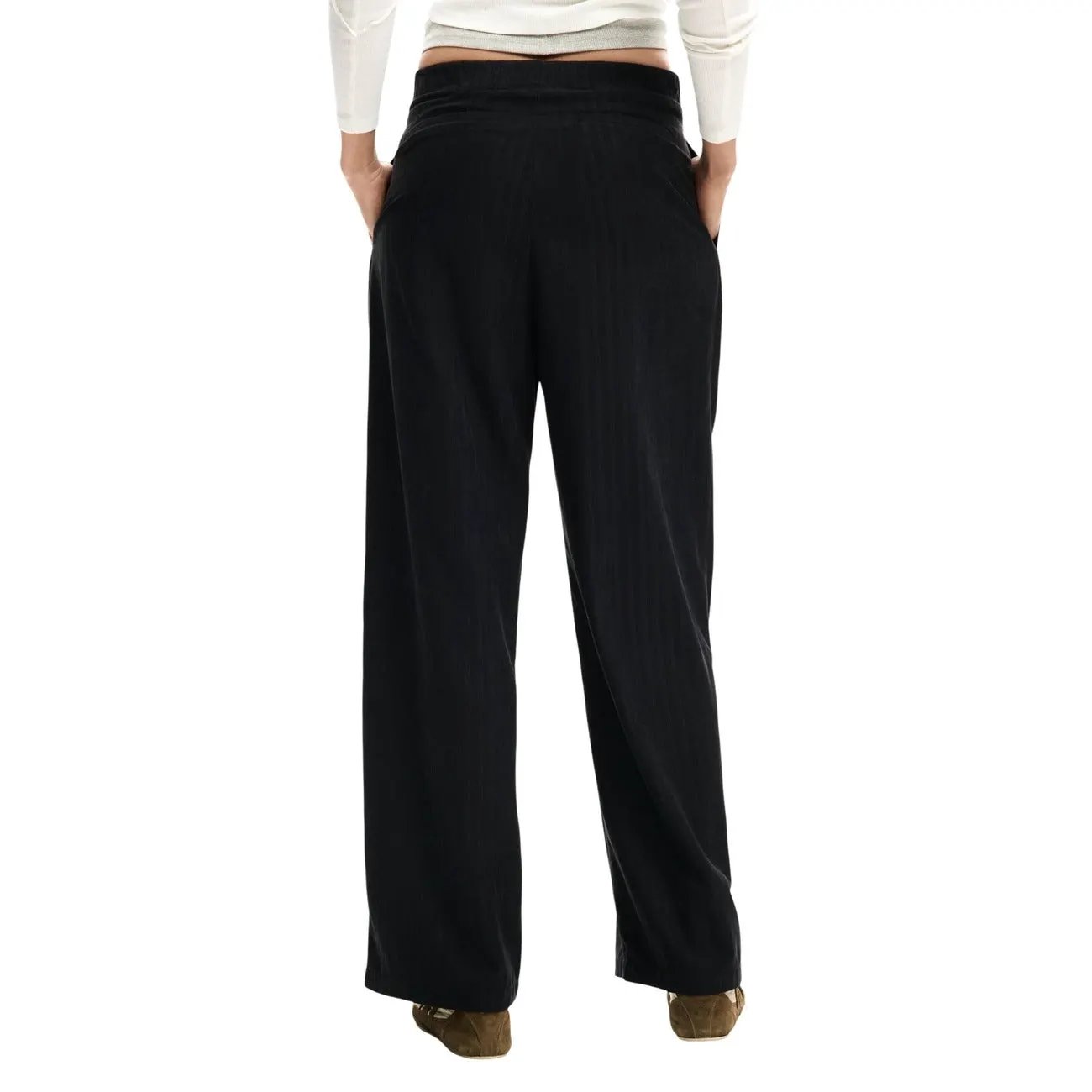 Desigual Women Black Trendy Wide Leg Trousers Zip Fastening Pockets by Desigual