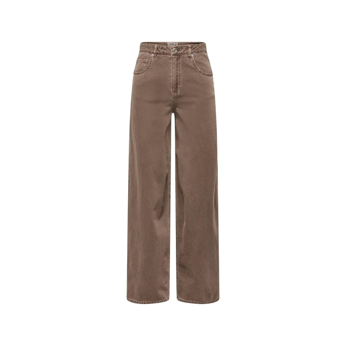 Only Women Brown Wide Leg Jeans High Waist Pure Cotton Comfort Fit by Only