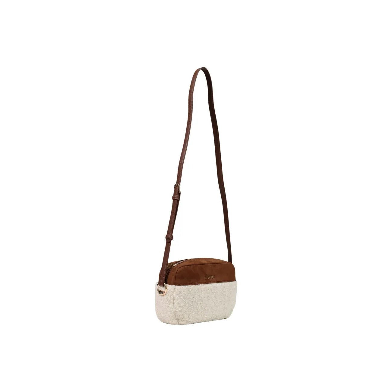 Liu Jo Women White Brown Suede Faux Shearling Camera Bag With Zip Fastening by Liu Jo